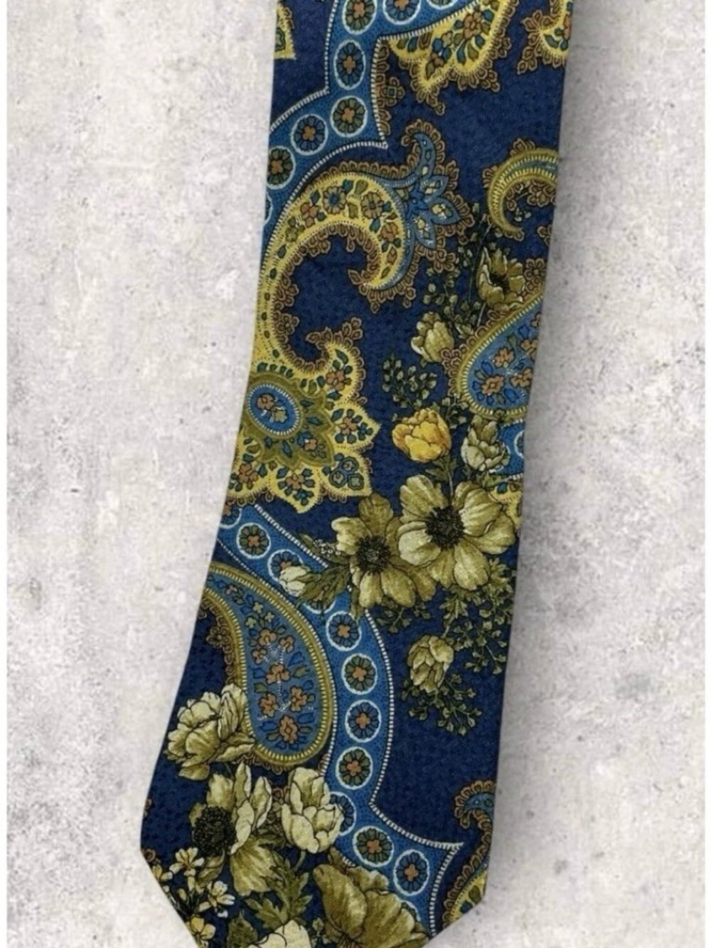 KENZO Silk Tie ITALY Blue Yellow Green Paisley Floral W:4" EUC - Picture 4 of 4